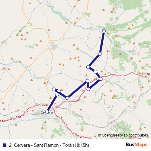 2. Cervera - Sant Ramon - Torà (18:15h) bus Line Map