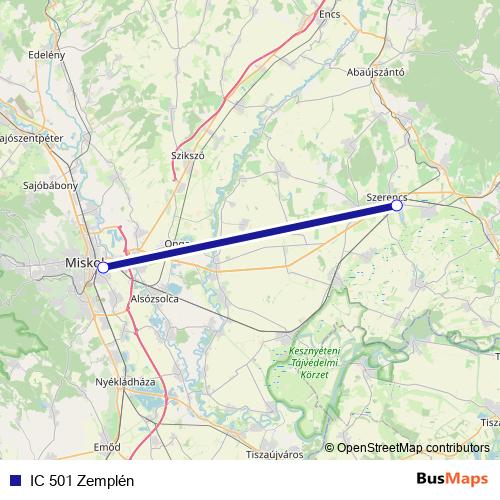 IC 501 Zemplén rail Line Map