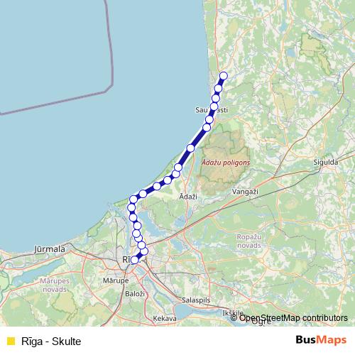 Rīga - Skulte rail Line Map