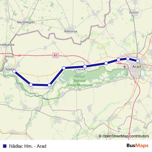Nădlac Hm. - Arad rail Line Map