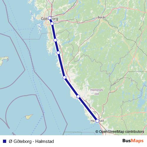 Ø Göteborg - Halmstad rail Line Map