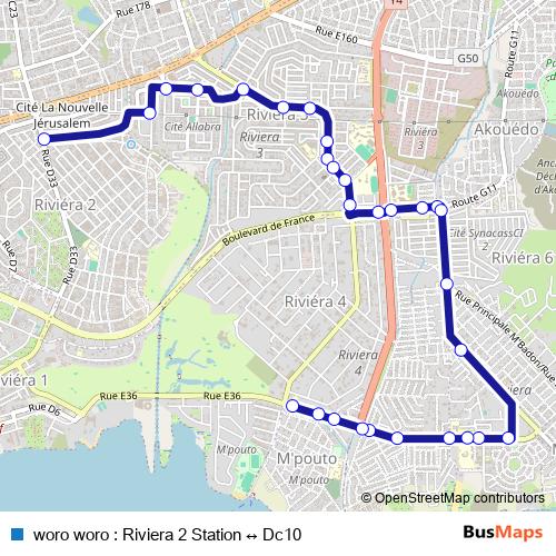 woro woro : Riviera 2 Station ↔ Dc10 bus Line Map