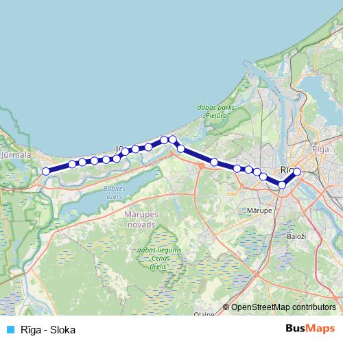 Rīga - Sloka rail Line Map