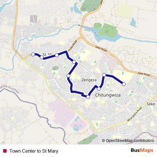 Town Center to St Mary bus Line Map