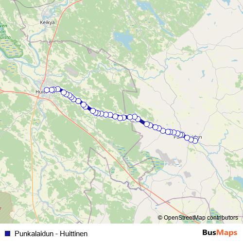 Punkalaidun - Huittinen bus Line Map