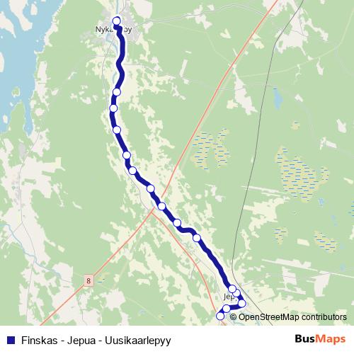 Finskas - Jepua - Uusikaarlepyy bus Line Map
