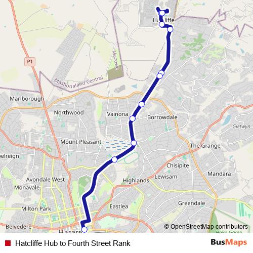 Hatcliffe Hub to Fourth Street Rank bus Line Map