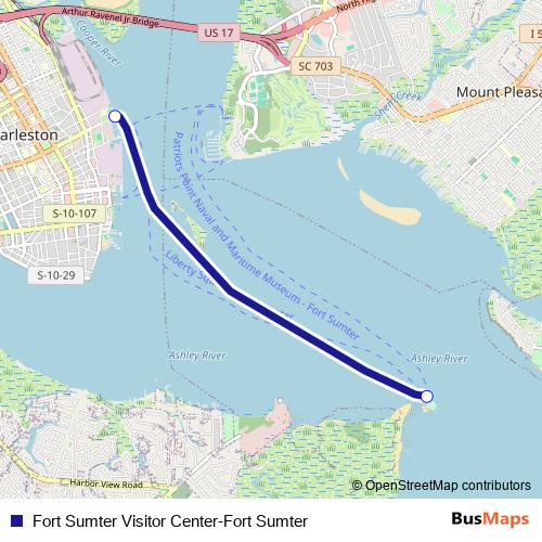 Fort Sumter Visitor Center-Fort Sumter ferry Line Map