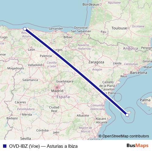OVD-IBZ (Voe) air Line Map
