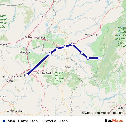 Alsa - Cazor-Jaen bus Line Map
