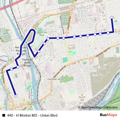 440 - H Morton MS - Union Blvd bus Line Map