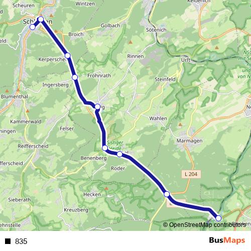 835 bus Line Map