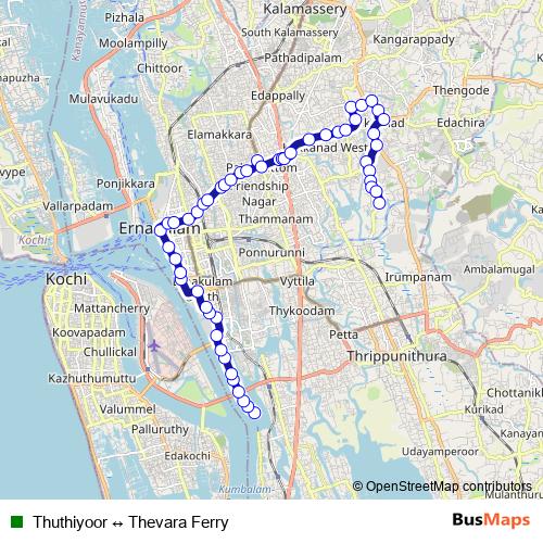 Thuthiyoor ↔ Thevara Ferry bus Line Map