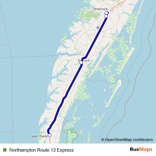 Northampton Route 13 Express bus Line Map