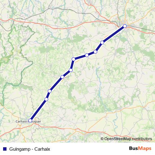 Guingamp - Carhaix rail Line Map