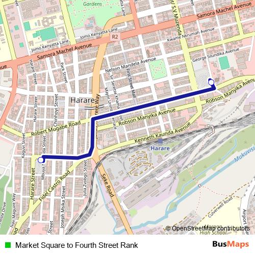 Market Square to Fourth Street Rank bus Line Map