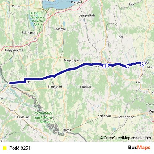 Pótló 8251 bus Line Map