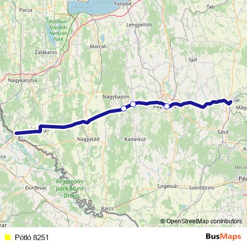 Pótló 8251 bus Line Map