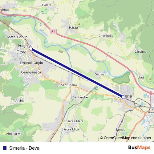 Simeria - Deva rail Line Map