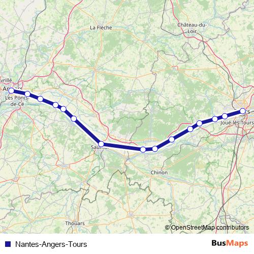 Nantes-Angers-Tours rail Line Map