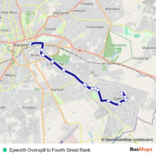 Epworth Overspill to Fourth Street Rank bus Line Map