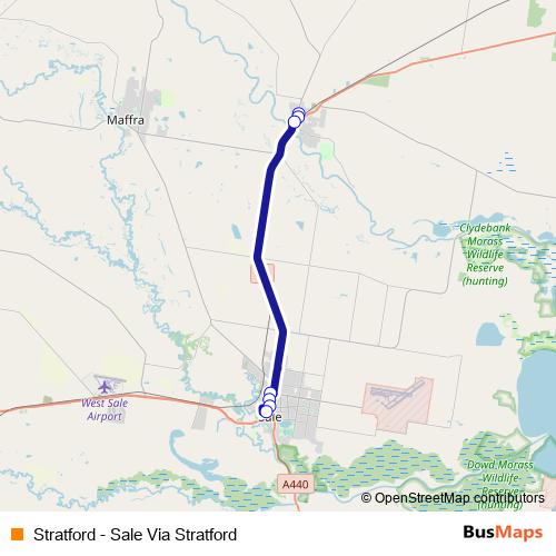 Stratford - Sale Via Stratford bus Line Map