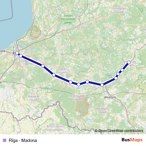 Rīga - Madona rail Line Map