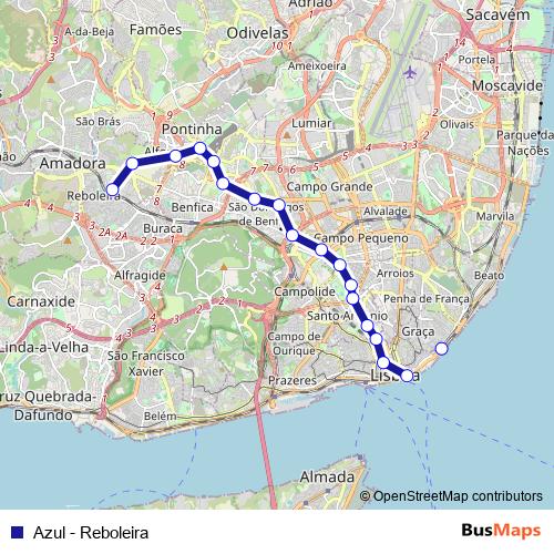 Azul - Reboleira metro Line Map