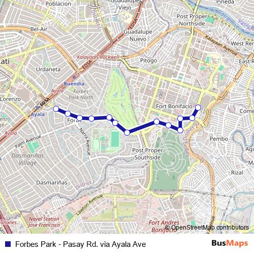 Forbes Park - Pasay Rd. via Ayala Ave bus Line Map