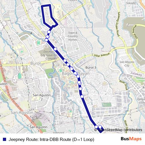 Jeepney Route: Intra-DBB Route (D→1 Loop) bus Line Map