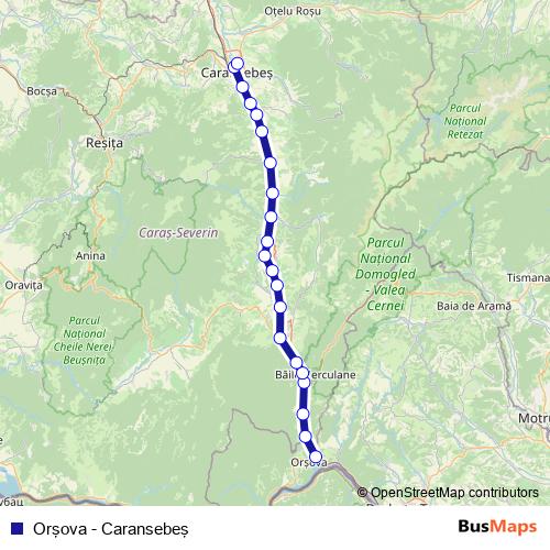 Orşova - Caransebeş rail Line Map