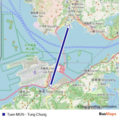 Tuen MUN - Tung Chung ferry Line Map