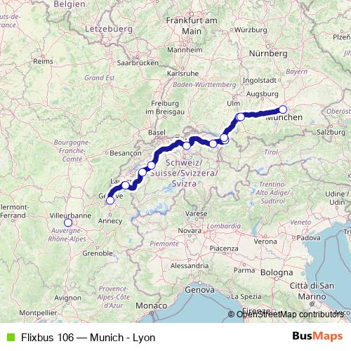 Flixbus 106 bus Line Map