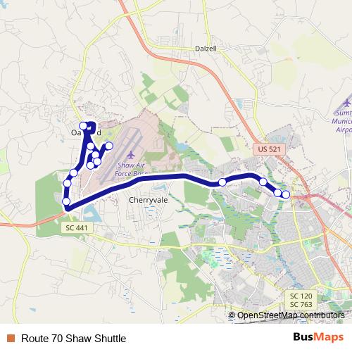 Route 70 Shaw Shuttle bus Line Map