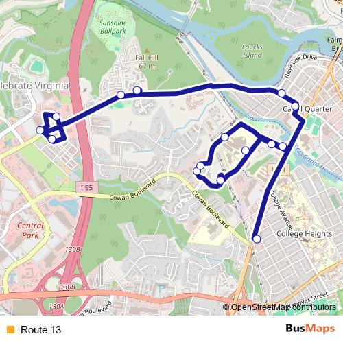 Route 13 bus Line Map