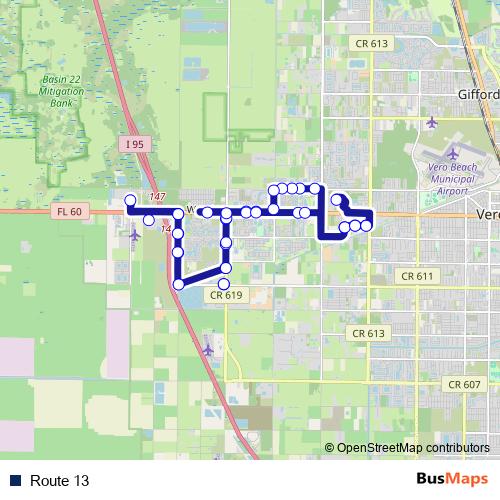 Route 13 bus Line Map