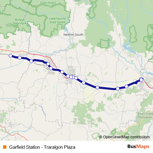 Garfield Station - Traralgon Plaza bus Line Map