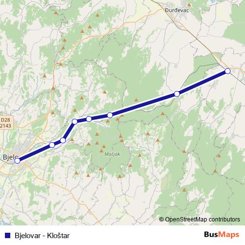 Bjelovar - Kloštar rail Line Map