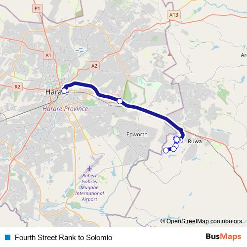 Fourth Street Rank to Solomio bus Line Map