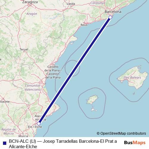 BCN-ALC (Ll) air Line Map