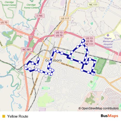 Yellow Route bus Line Map