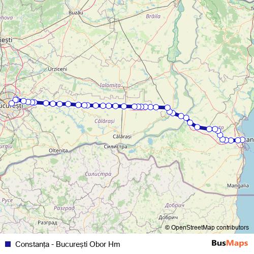 Constanţa - Bucureşti Obor Hm rail Line Map
