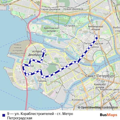 9 trolleybus Line Map