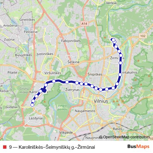 9 trolleybus Line Map