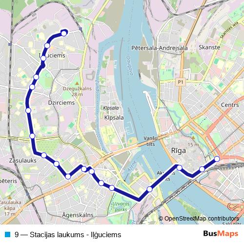 9 trolleybus Line Map