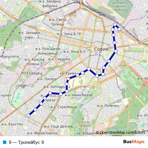 9 trolleybus Line Map