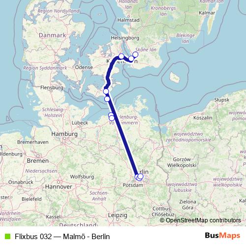 Flixbus 032 bus Line Map
