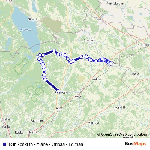 Riihikoski th - Yläne - Oripää - Loimaa bus Line Map