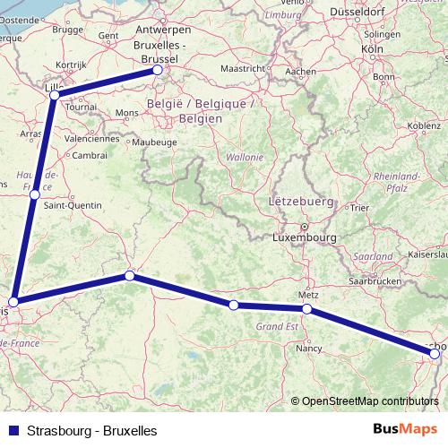 Strasbourg - Bruxelles rail Line Map