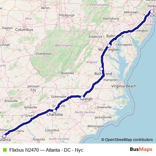 Flixbus N2470 bus Line Map
